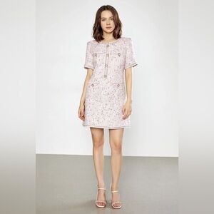 J.ING Librada Tweed Pink Button Short Sleeve Mini Dress